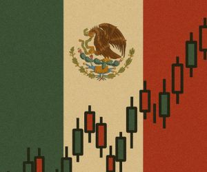 Gráfico financiero de crecimiento del mercado bursátil en América Latina con foco en acciones de México.